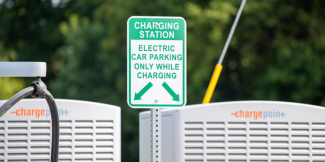 Picture of Charging Station Parking Sign Next to 2 chargers
