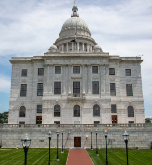 View of the state house from the ground looking up