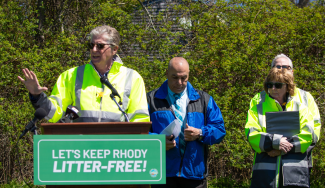 Governor speaking outside about litter free program